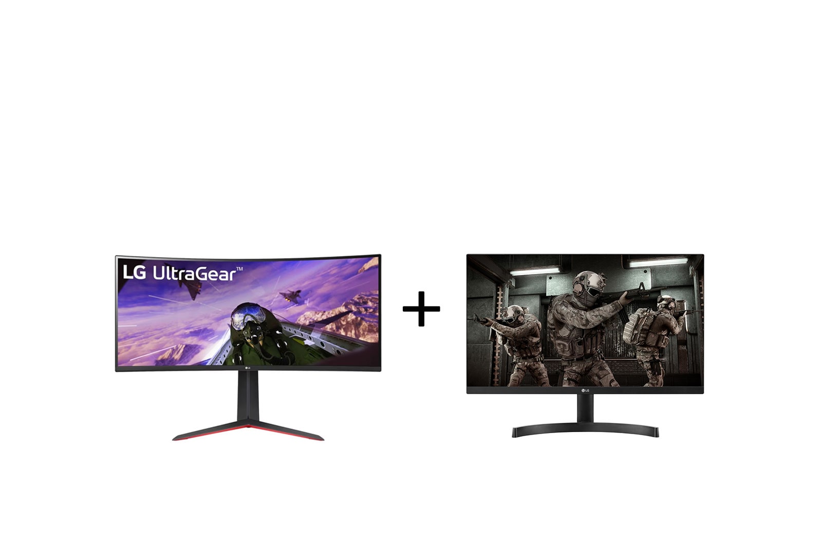 LG Combo Monitor Gamer LG 34'' UltraGear Curvo 34GP63A-B + Monitor Gamer LG 24” LED IPS Full HD 24ML600M-B, 34GP63