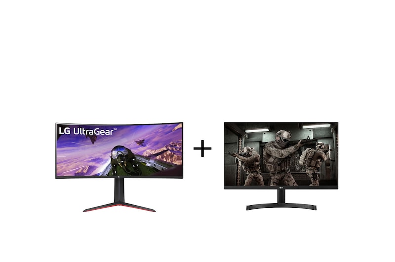 LG Combo Monitor Gamer LG 34'' UltraGear Curvo 34GP63A-B + Monitor Gamer LG 24” LED IPS Full HD 24ML600M-B, 34GP63
