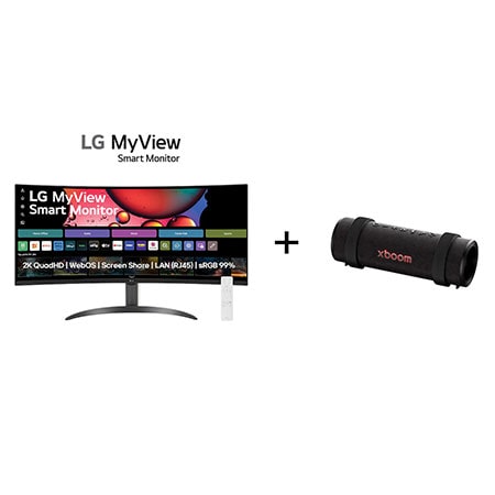 Monitor LG MyView Smart 34SR60QC-B Tela curva 34" + Caixa de Som Bluetooth LG xboom Grab by will.i.am - East LA   - 34SR60.GRAB