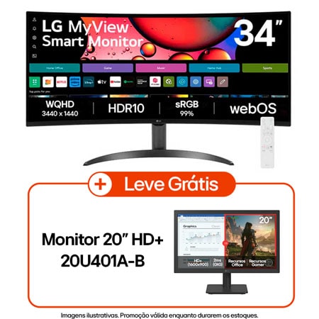 Monitor LG MyView Smart 34SR60QC-B Tela curva 34
