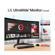 LG Monitor LG UltraWide™ Curvo – Tela VA de 34”, WQHD 3440 x 1440, 21:9, sRGB 99%, HDR10, PBP, OnScreen Control, Modo Leitura e Flicker Safe, 100Hz, AMD FreeSync™ - 34WR50QC-B, 34WR50QC-B