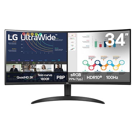 Monitor LG UltraWide™ Curvo 34WR50QK-B QuadHD 2K de 34”, PBP, sRGB 99%, HDR10, 100Hz - 34WR50QK-B