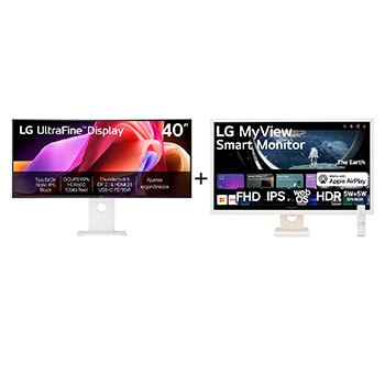 Vista frontal de Combo Monitor LG UltraFine 40U990A-W Nano IPS Black 5K2K WUHD 40" + Monitor LG MyView Smart - Tela IPS de 32'‘ 40U990.32SR50