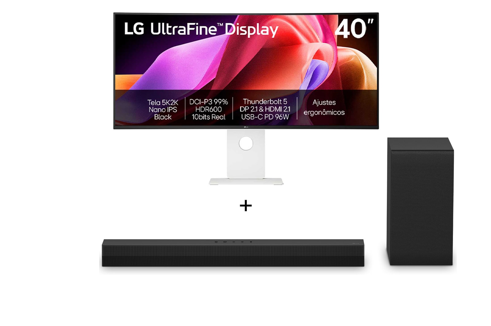 Combo Monitor LG UltraFine 40U990A-W Nano IPS Black 5K2K WUHD 40"+ Soundbar LG S40T - 300W RMS, 2.1 Canais, Dolby Digital