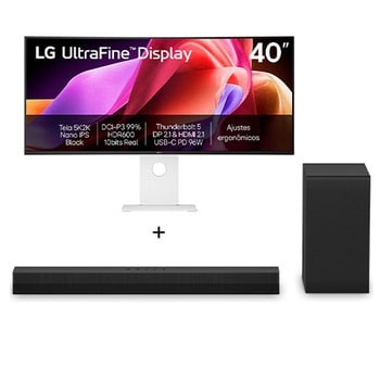  Combo Monitor LG UltraFine 40U990A-W Nano IPS Black 5K2K WUHD 40"+ Soundbar LG S40T - 300W RMS, 2.1 Canais, Dolby Digital
