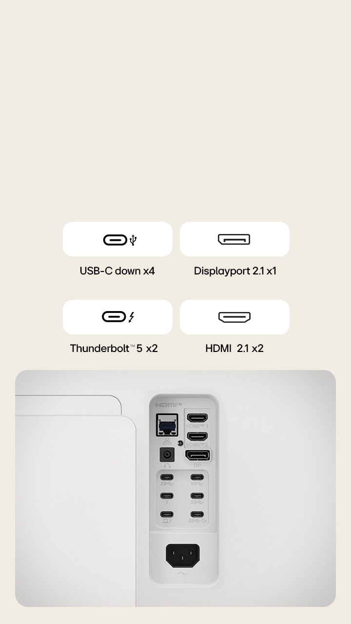 Close-up image of UltraFine monitor's ports to show the various cable connectivity it has.	