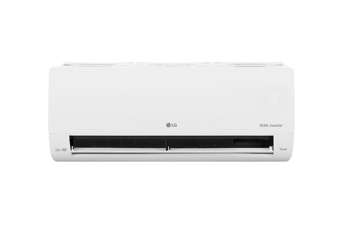 Evaporadora do Ar-Condicionado LG AI Dual Inverter Voice 9.000 BTU Frio 127V modelo S3-Q09AA31B visto de frente com a aleta aberta