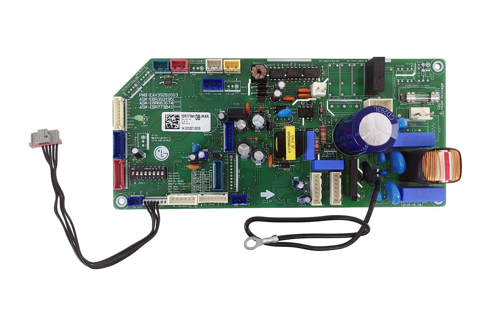 Vista frontal de Placa principal da evaporadora Ar Condicionado LG CRNU18GB2G2, ARNU24GBHA2, CRNU07GBHA2 - EBR77384108 EBR77384108