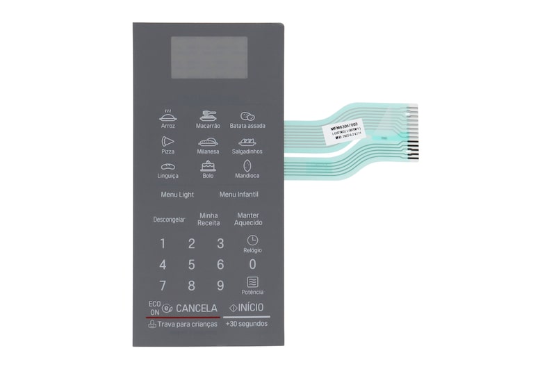 Vista frontal de Membrana do Display Micro-Ondas LG MS3095LR MFM63057003 MFM63057003