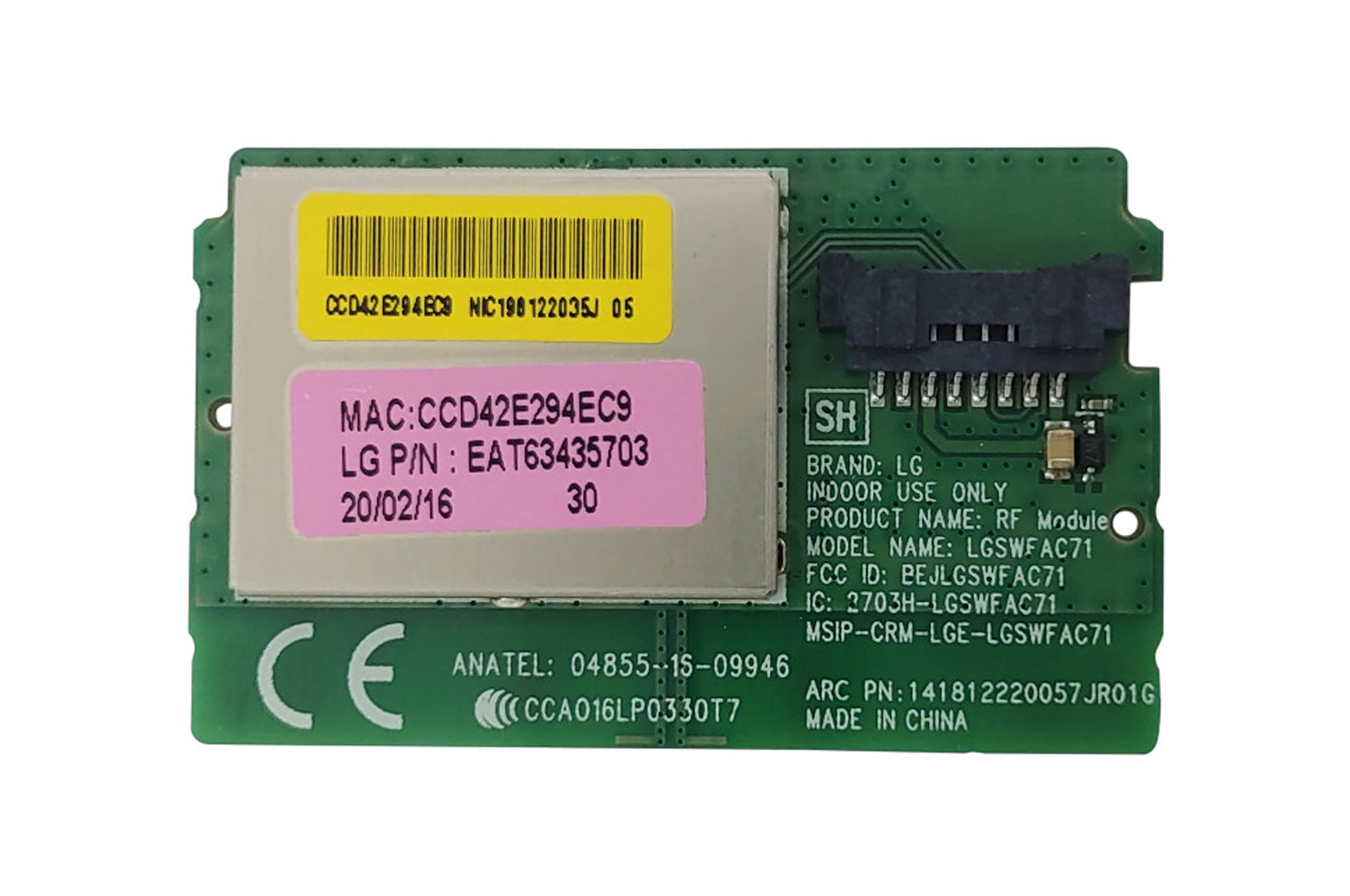 LG Placa Wi-Fi TV LG 32LJ600B, 32LJ601C, 32LK610BPSA - EAT63435703, EAT63435703