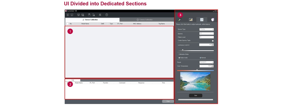 The sensor calibration of SuperSign C (UI divided into dedicated sections)