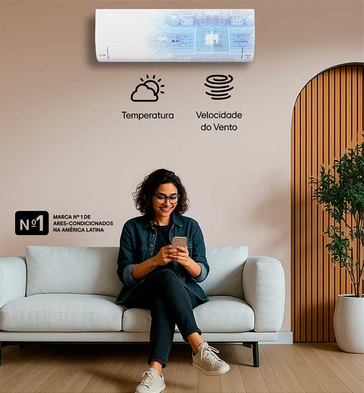 Foto ilustrativa do ar-condicionado LG Dual Inverter com inteligência artificial em seu interior