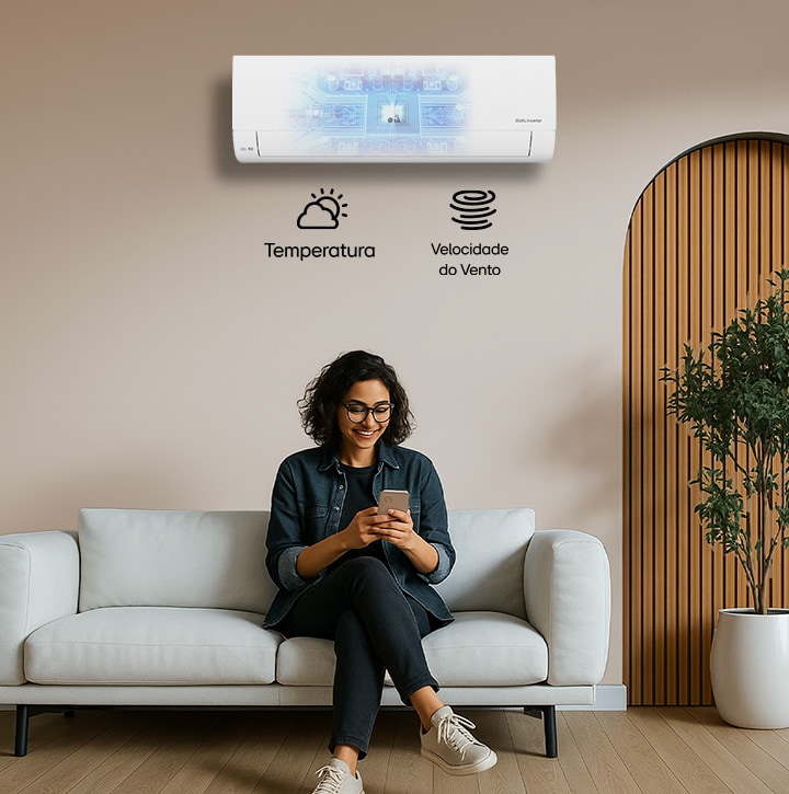 Foto ilustrativa do ar-condicionado LG Dual Inverter com inteligência artificial em seu interior