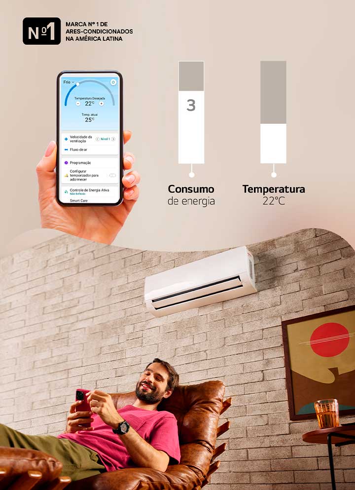 Infográfico animado simulando a redução do consumo de energia em 4 níveis enquanto a temperatura escolhida permanece fixa