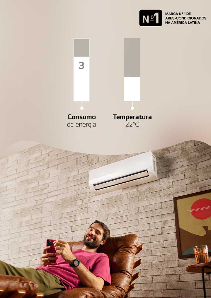 Banner mostrando a informação que a LG é a marca número 1 da America Latina na categoria ares-condicionados