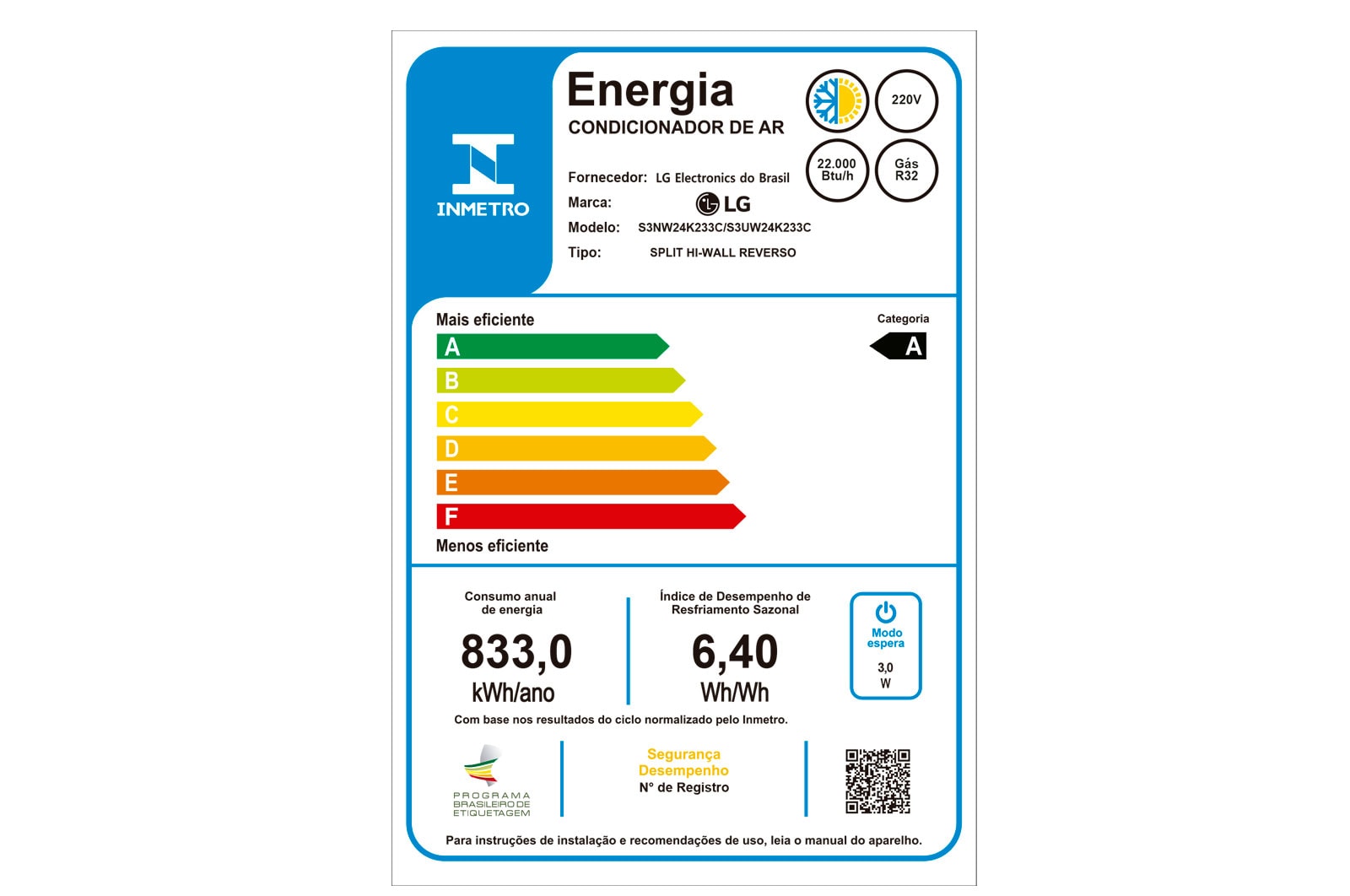 LG Ar-condicionado LG AI Dual Inverter S3-W24K233C 24.000 BTUs com Proteção GoldFin, S3-W24K233C