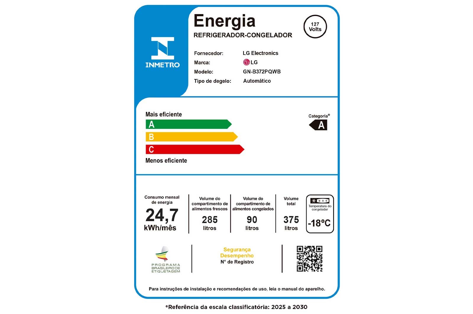 LG Geladeira LG Frost Free Inverter 375L Duplex Cor Branca, GN-B372PQWB