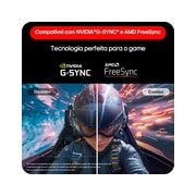 Vista traseira de um monitor de jogos mostrando suas portas de conectividade, incluindo uma entrada HDMI™ 2.0, uma porta DisplayPort 1.4.