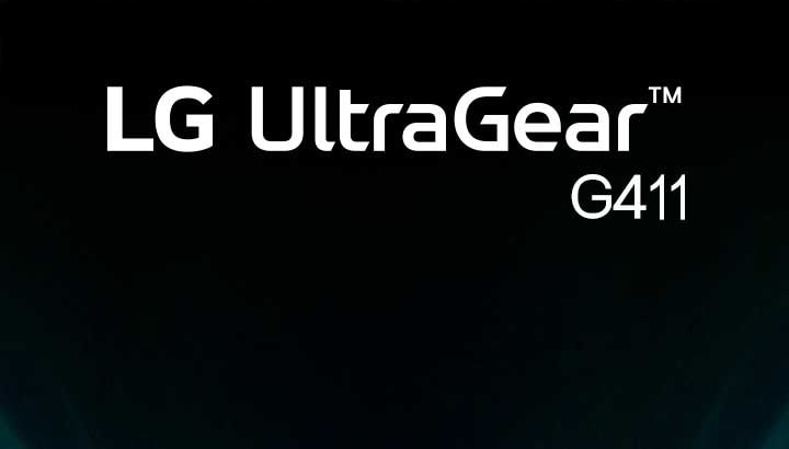 Logo UltraGear™ G4 em fundo futurista iluminado por neon.	