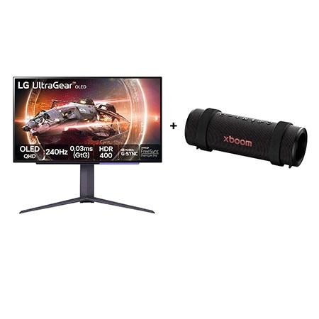 Gear OLED – Tela OLED 27” + Caixa de Som Bluetooth LG xboom Grab by will.i.am - East LA  y will.i.am - East LA - 27GS95.GRAB