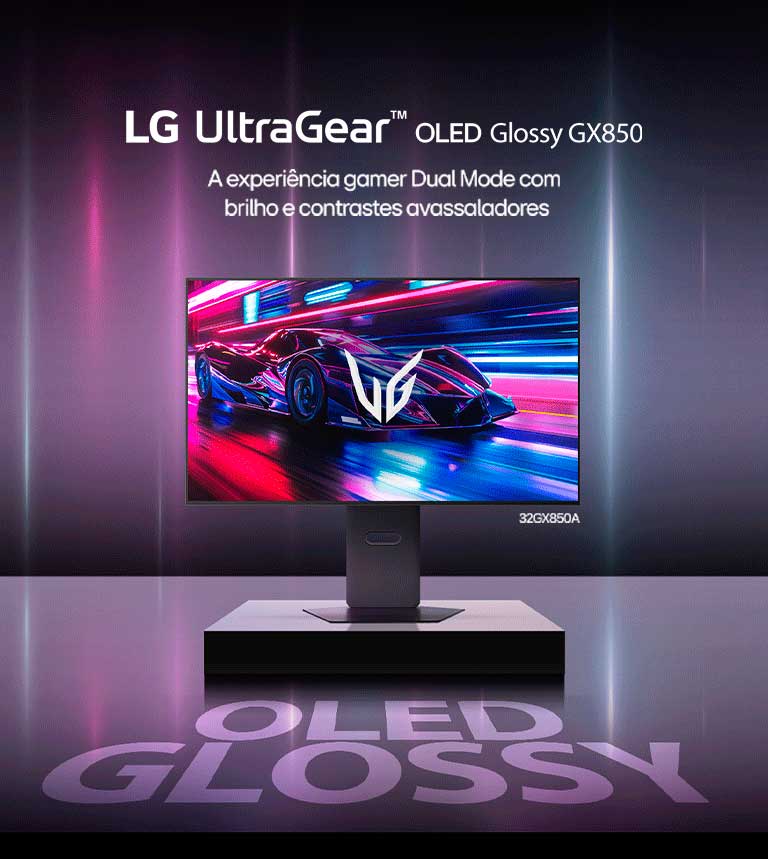 Imagem frontal do monitor de jogos UltraGear™ OLED 32GX850A.