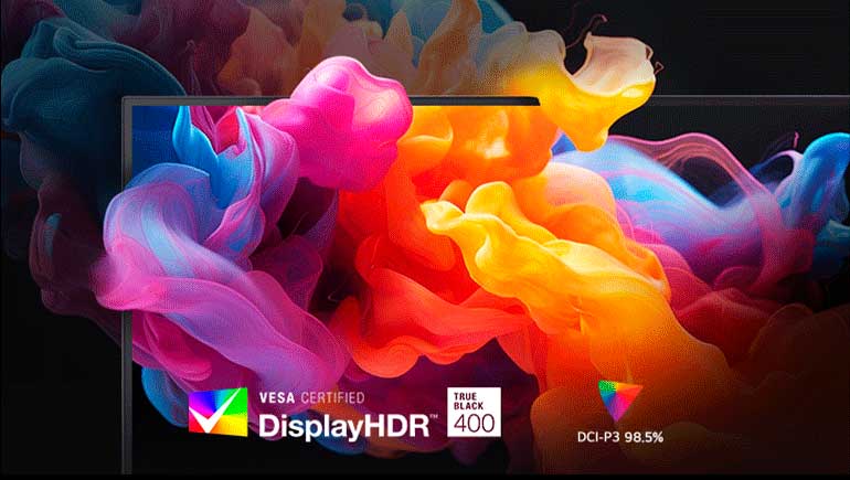 Detalhes realistas do DisplayHDR True Black 400 e DCI-P3 98,5%.