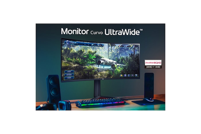 LG Monitor Gamer LG UltraGear Curvo 34” WQHD UltraWide 3440x1440 160Hz 1ms (MBR) HDR10 AMD FreeSync HDMI 34GP63A-B, 34GP63A-B