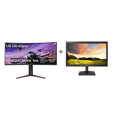 Monitor Gamer LG UltraGear Curvo 34” WQHD UltraWide 160Hz + Monitor LG LED HD 19,5'' HDMI OnScreen Control  - 34GP63A.20MK400