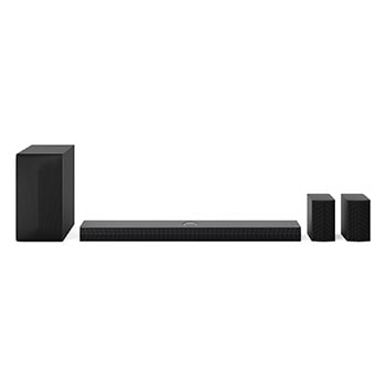 Front view of LG Soundbar S75TR, subwoofer, and Rear Speakers