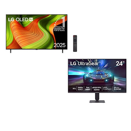 LG Combo Smart TV OLED evo AI B5 65" 2025 + Monitor UltraGear™ 24G411A-B, 144Hz (O/C), Tela IPS FHD 24" - .24G411A - OLED65B5