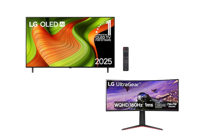 Combo Smart TV LG OLED evo AI B5 77" 2025 + Monitor Gamer LG UltraGear Curvo 34” WQHD UltraWide