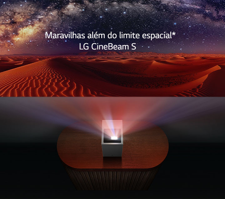 Uma imagem de deserto está sendo projetada pelo LG CineBeam.