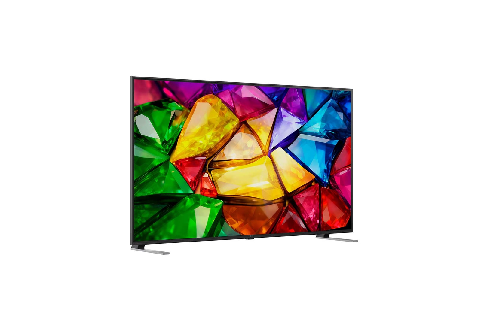 A tecnologia Cores Primárias RGB Pro, utilizada na LG Mini RGB evo AI MRGB85, apresenta uma imagem dividida que compara a cor LED convencional à esquerda com edifícios mais brilhantes e saturados à direita, destacando a cobertura de 100% do espaço de cores DCI-P3 e 100% do Adobe RGB.