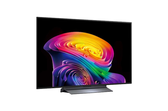 A LG OLED evo AI C6 com Amplificador de Brilho Pro exibe uma cena escura onde a silhueta de um veado brilhantemente iluminada se destaca em meio a partículas brilhantes, oferecendo 3,2 vezes mais brilho com detalhes mais nítidos.