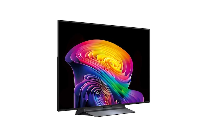 A LG OLED evo AI C6 exibe uma cena de planetas e estrelas em tela dividida, comparando uma tela fosca antirreflexo com sua tela Preto Perfeito & Cores Perfeitas para uma qualidade de imagem mais nítida em qualquer iluminação, com certificação UL e certificações Intertek para volume e fidelidade de cores.