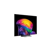 A LG OLED evo AI C6 exibe uma cena de planetas e estrelas em tela dividida, comparando uma tela fosca antirreflexo com sua tela Preto Perfeito & Cores Perfeitas para uma qualidade de imagem mais nítida em qualquer iluminação, com certificação UL e certificações Intertek para volume e fidelidade de cores.