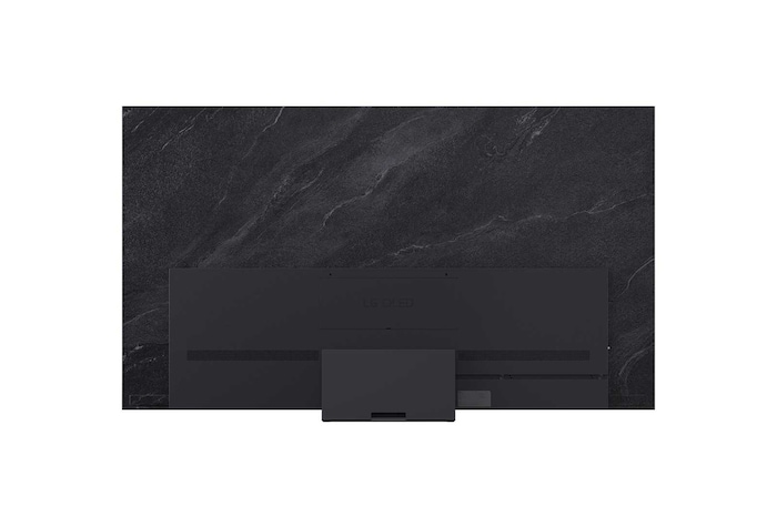 A LG OLED evo AI C6, mostrada em vistas frontal e lateral, destaca-se por sua tela de 83 polegadas com 1842 mm de largura, 1055 mm de altura e uma espessura ultrafina de 52,9 mm sem o suporte.