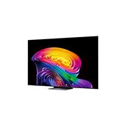O Processador AI Alpha 11 Ger3 da TV LG OLED evo C6 AI brilha em luz roxa e azul sobre uma placa de circuito escura, destacando o Dual AI  e oferecendo desempenho de NPU até 5,6 vezes mais rápido, CPU 50% mais rápido e GPU 70% mais potente.