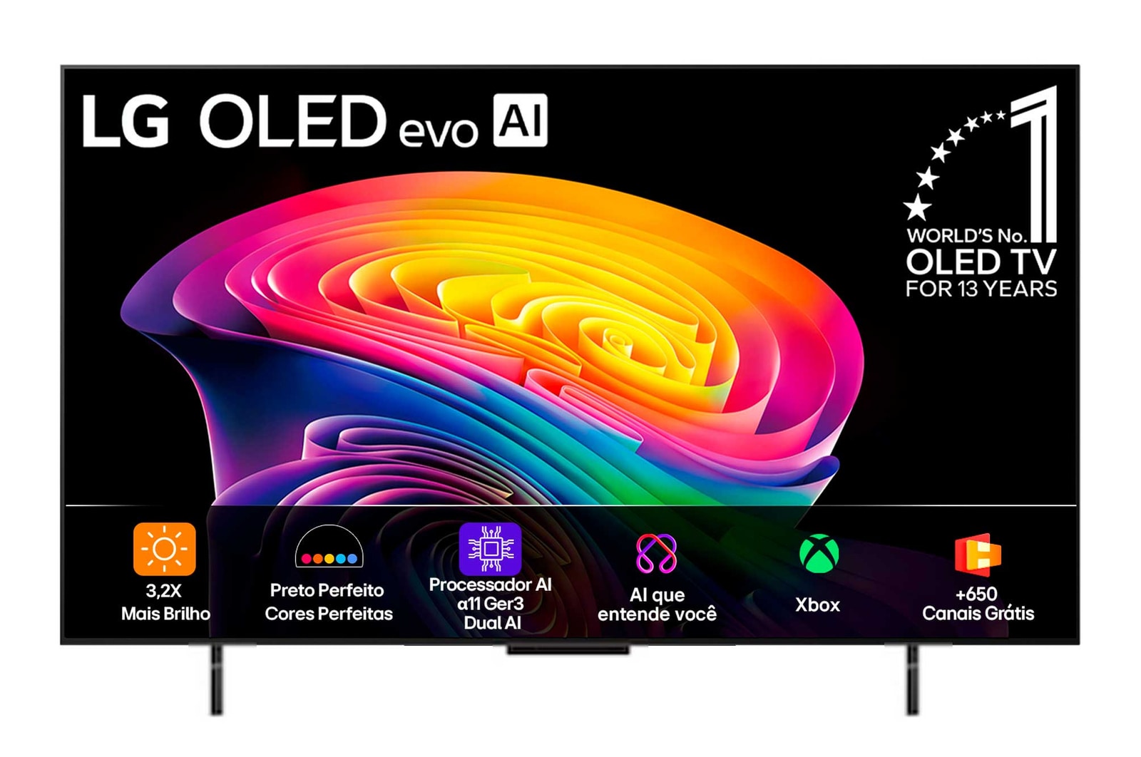 Vista frontal de Smart TV LG OLED evo AI 4K C6 42 polegadas 2026 OLED42C6PSA