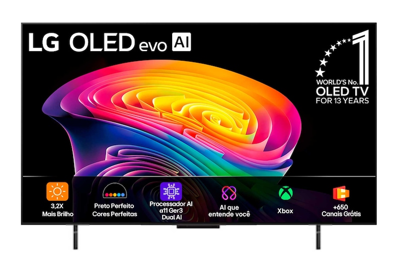 Vista frontal de Smart TV LG OLED evo AI 4K C6 42 polegadas 2026 OLED42C6PSA