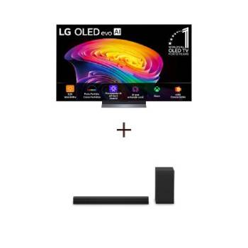 Vista frontal de Smart TV LG OLED evo AI 4K C6 65 polegadas 2026+Soundbar LG S40T - 300W RMS, 2.1 Canais, Dolby Digital, Sem fios, Bluetooth 5.3, Entrada Óptica, HDMI, AI Sound Pro OLED65C6.S40T