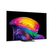 A LG OLED evo AI C6 exibe uma cena de planetas e estrelas em tela dividida, comparando uma tela fosca antirreflexo com sua tela Preto Perfeito & Cores Perfeitas para uma qualidade de imagem mais nítida em qualquer iluminação, com certificação UL e certificações Intertek para volume e fidelidade de cores.