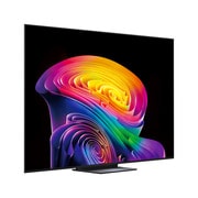 O Processador AI Alpha 11 Ger3 da TV LG OLED evo C6 AI brilha em luz roxa e azul sobre uma placa de circuito escura, destacando o Dual AI  e oferecendo desempenho de NPU até 5,6 vezes mais rápido, CPU 50% mais rápido e GPU 70% mais potente.