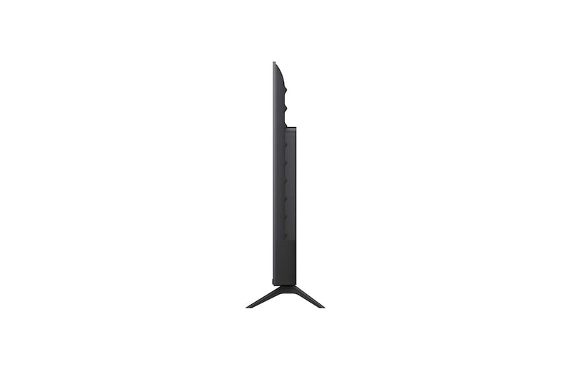 Uma LG QNED AI QNED70 Mini LED, mostrada nas vistas frontal e lateral, destacando a tela de 50 polegadas com 1.112 mm de largura e 649 mm de altura, 711 mm de altura com suporte, 70,8 mm de profundidade e suporte com dimensões de 902 por 230 mm.