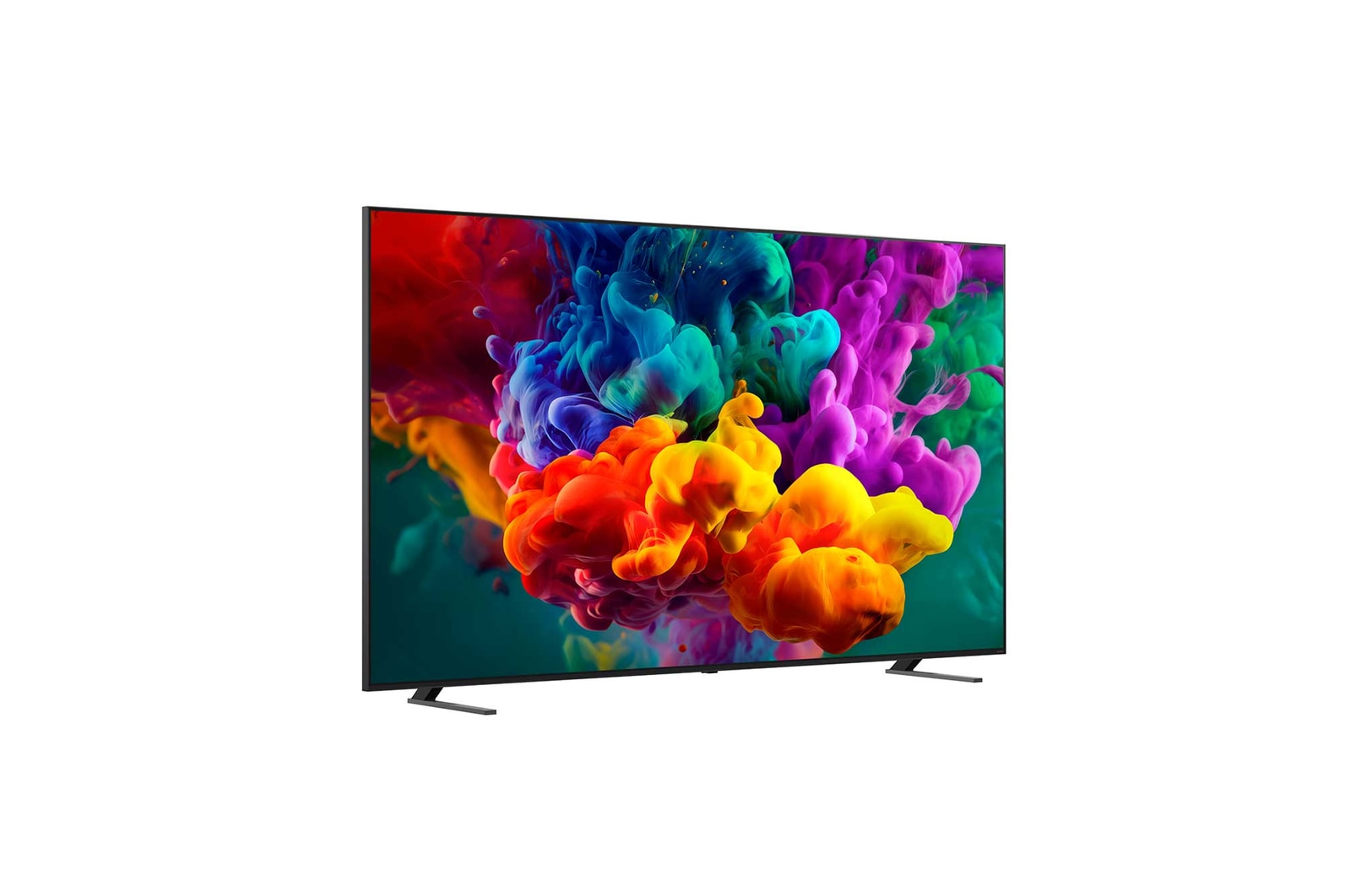 LG QNED evo AI QNED85 Mini LED with Dynamic QNED Color Pro fills the screen with vivid, fluid bursts of multicolored, paint-like motion, showcasing enhanced color vibrancy certified for 100% Color Volume.