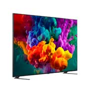 LG QNED evo AI QNED85 Mini LED with Dynamic QNED Color Pro fills the screen with vivid, fluid bursts of multicolored, paint-like motion, showcasing enhanced color vibrancy certified for 100% Color Volume.