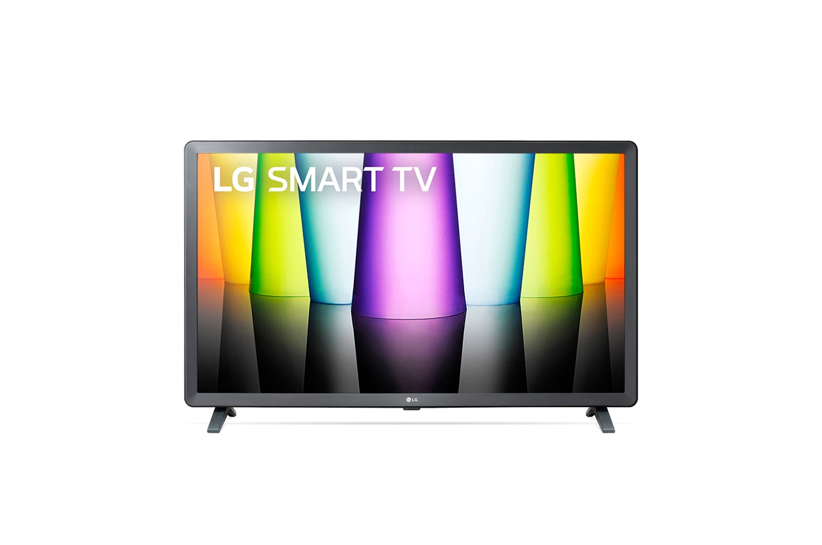 Una vista frontal del televisor LG Full HD con una imagen de relleno y el logotipo del producto en