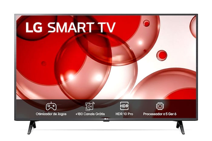 Front view of LG FHD TV, LR67 with text of LG SMART TV and 2024 on screen with 2-pole stand