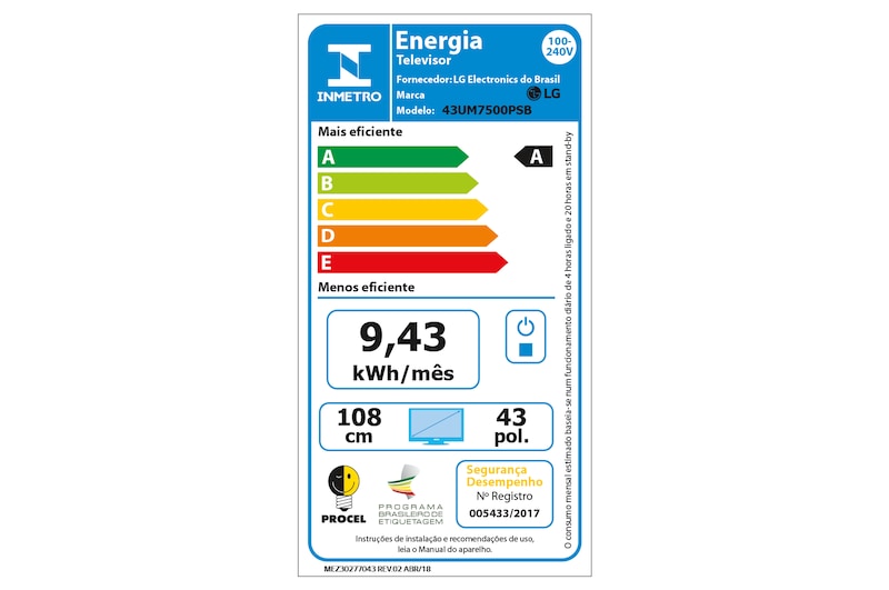 LG Smart TV LG 43" 4K HDR Ativo, ThinQ AI Inteligencia Artificial, DTS Virtual: X, 43UM7500PSB