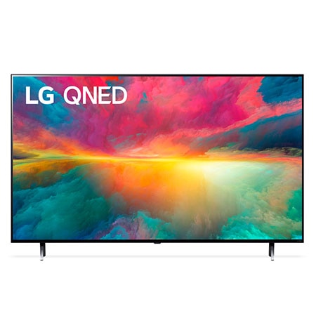 A front view of the LG QNED TV with infill image and product logo on